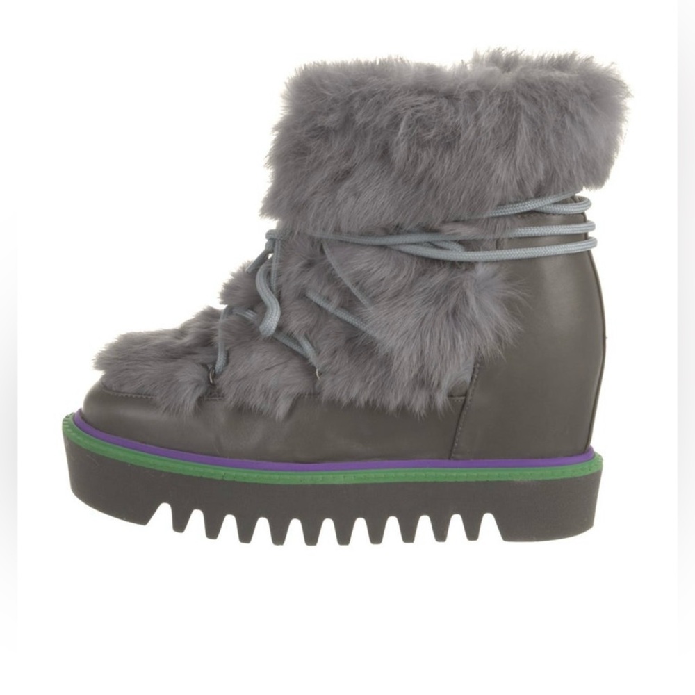 Palomitas by Paloma Barcelo Grey Jae Platform Fur Booties Size 7 IT 37